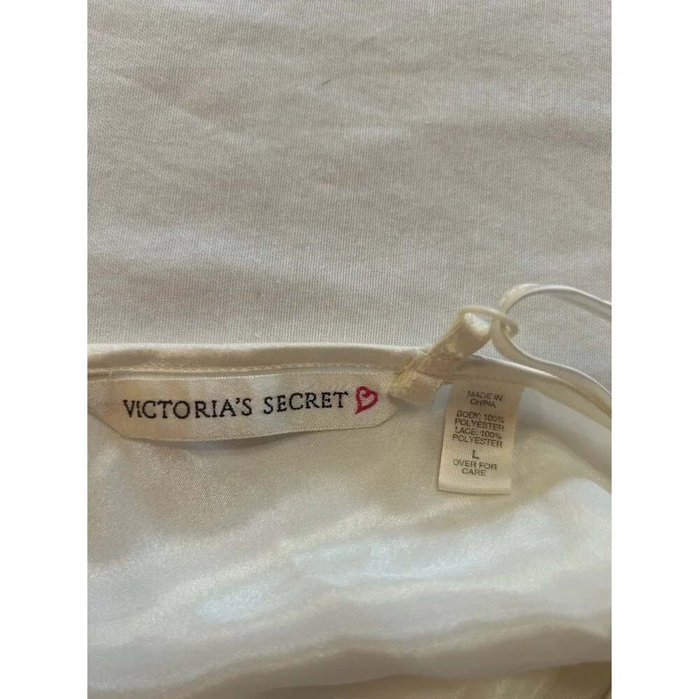 90’s Victorias Secret L Ivory Satin Lace Chemise VTG Silky Ballerina Slip Dress - Picture 6 of 10
